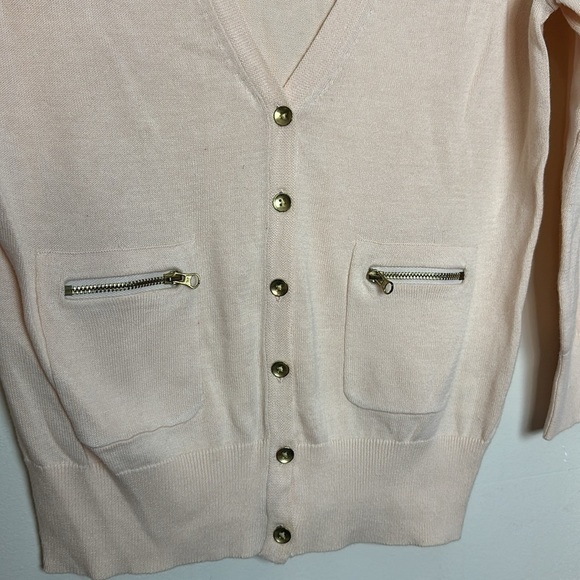Banana Republic Blush Pink Cotton Deep V Zip Pockets Fine Knit Cardigan - Picture 3 of 6